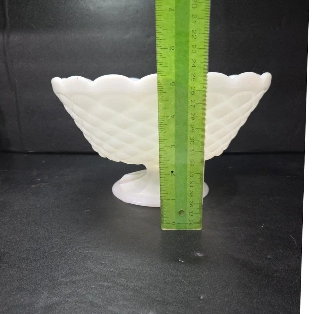Milk Glass Diamond Quilt Footed Fruit Bowl, Vintage White Pedestal Compote